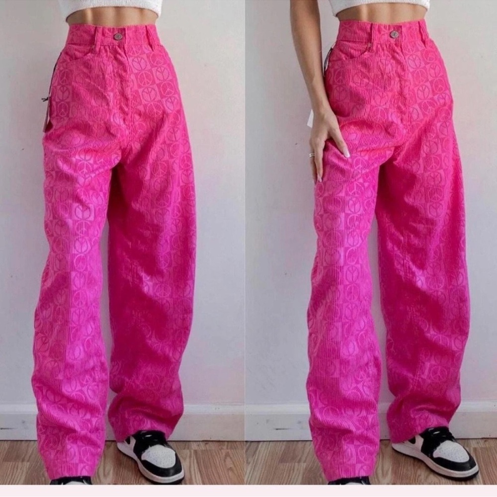 BDG Pink Wide Leg Pants Size 25 Glam Fairy retro egirl funky corduroy indie F